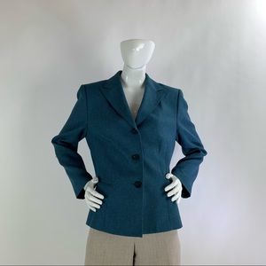 Women’s 14 Blue Woven COLLECTIONS FOR LE SUIT Peak-Lapel Blazer Jacket